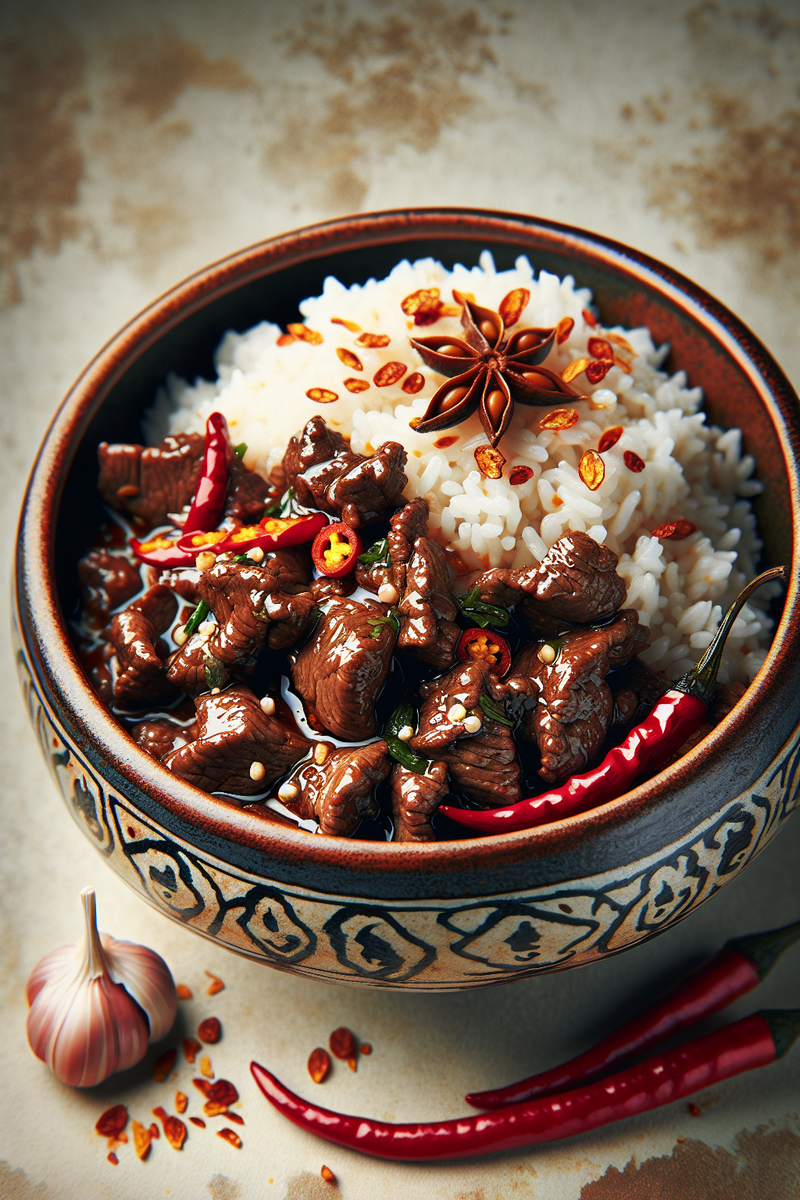 Boeuf sauté et riz thai