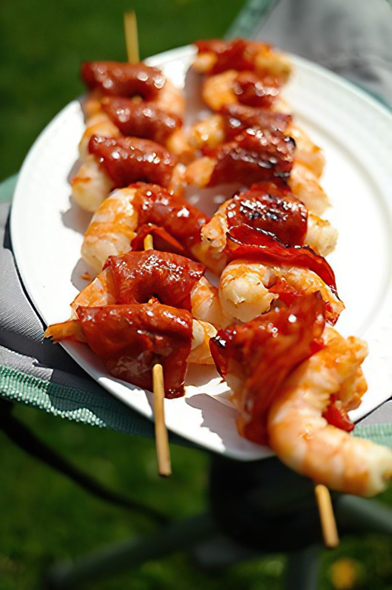 Brochettes de crevettes au chorizo