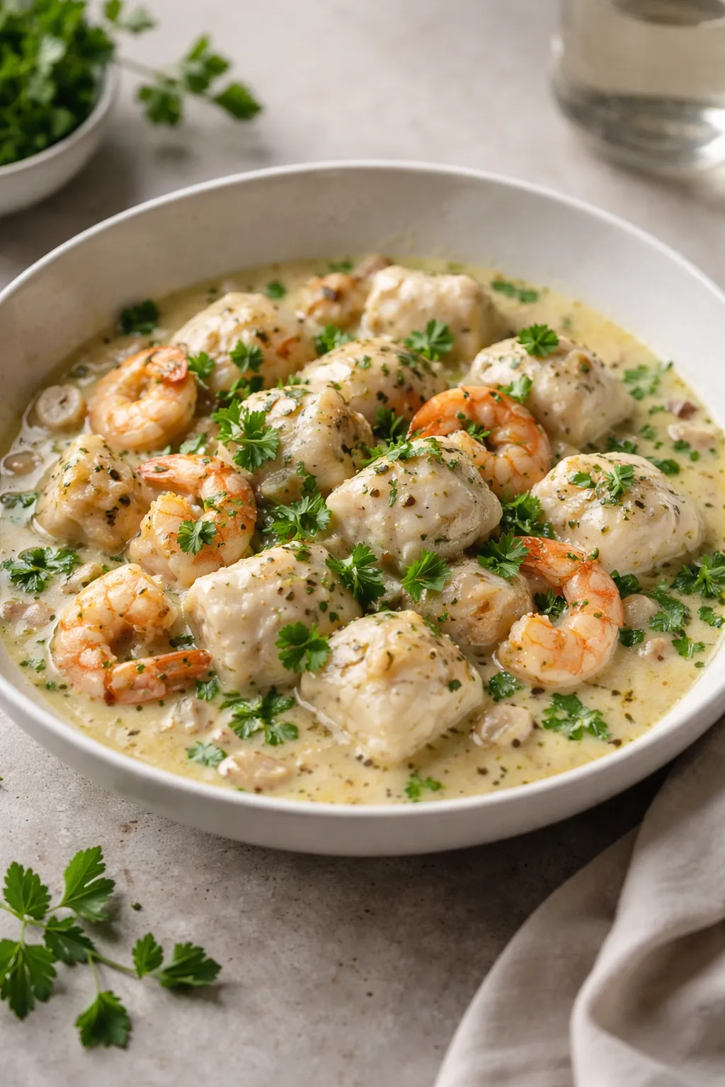 Cassolette de lotte et crevettes