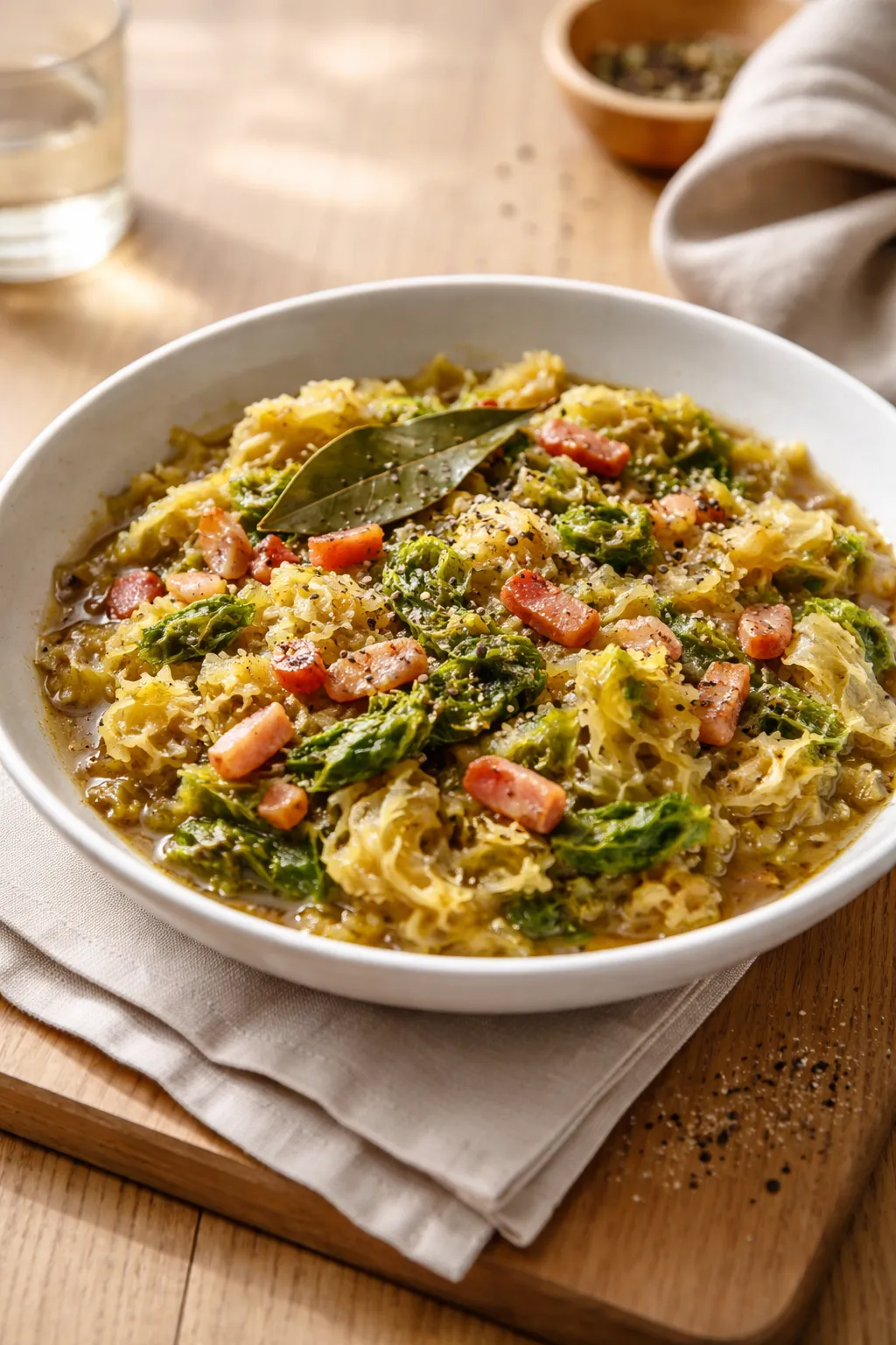 Chou vert braisé aux lardons