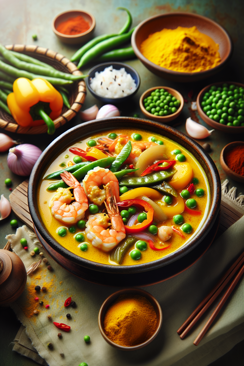 Curry jaune de crevettes et de légumes