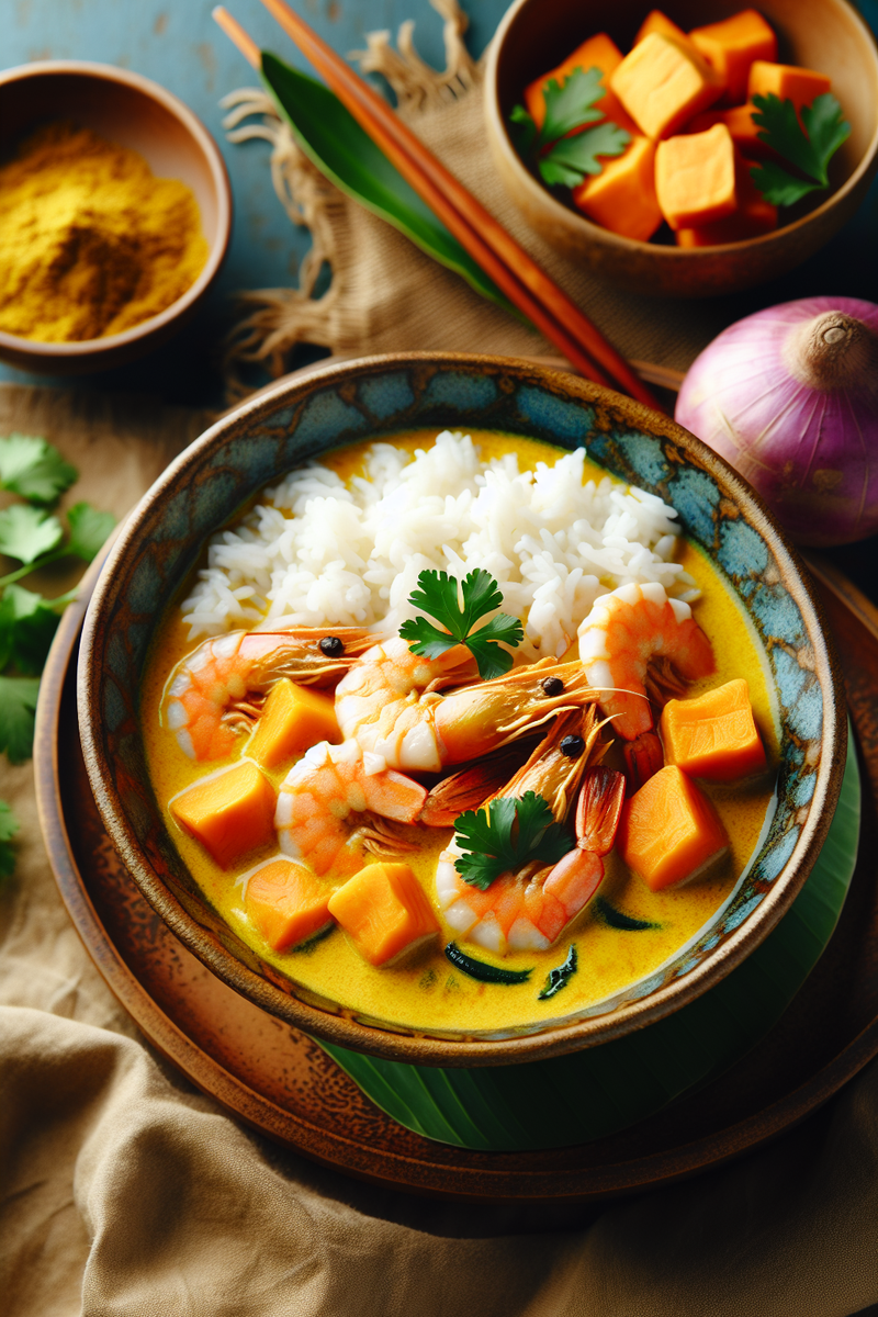 Curry jaune de crevettes et de patates douces