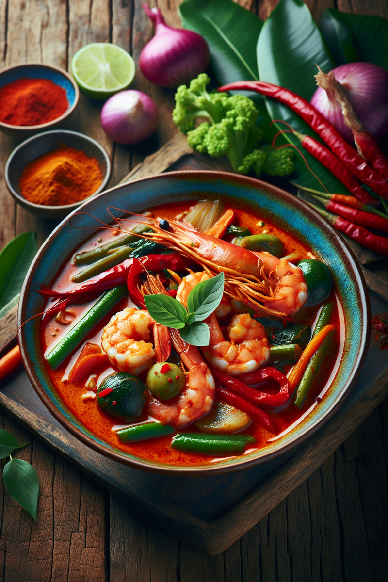 Curry rouge de crevettes et légumes