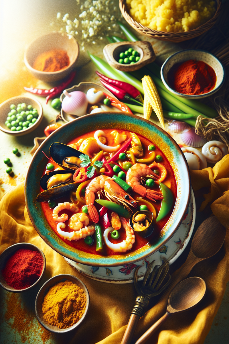 Curry rouge de fruits de mer et légumes