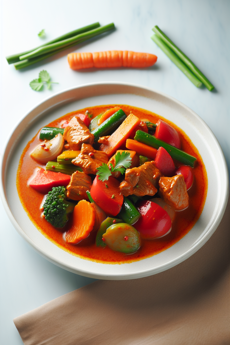 Curry rouge de porc et de légumes