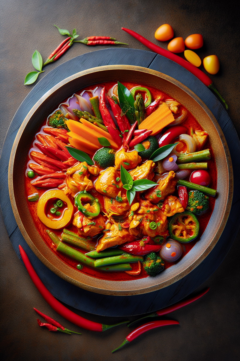 Curry rouge de poulet et légumes
