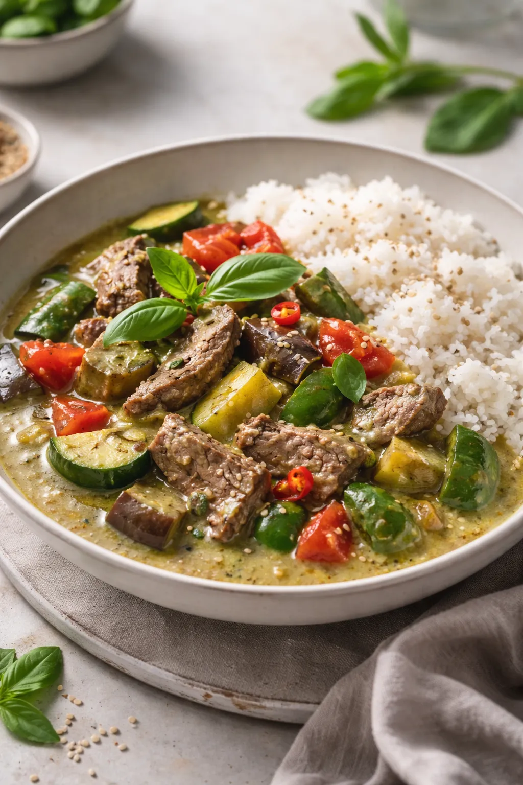 Curry vert de boeuf et de légumes