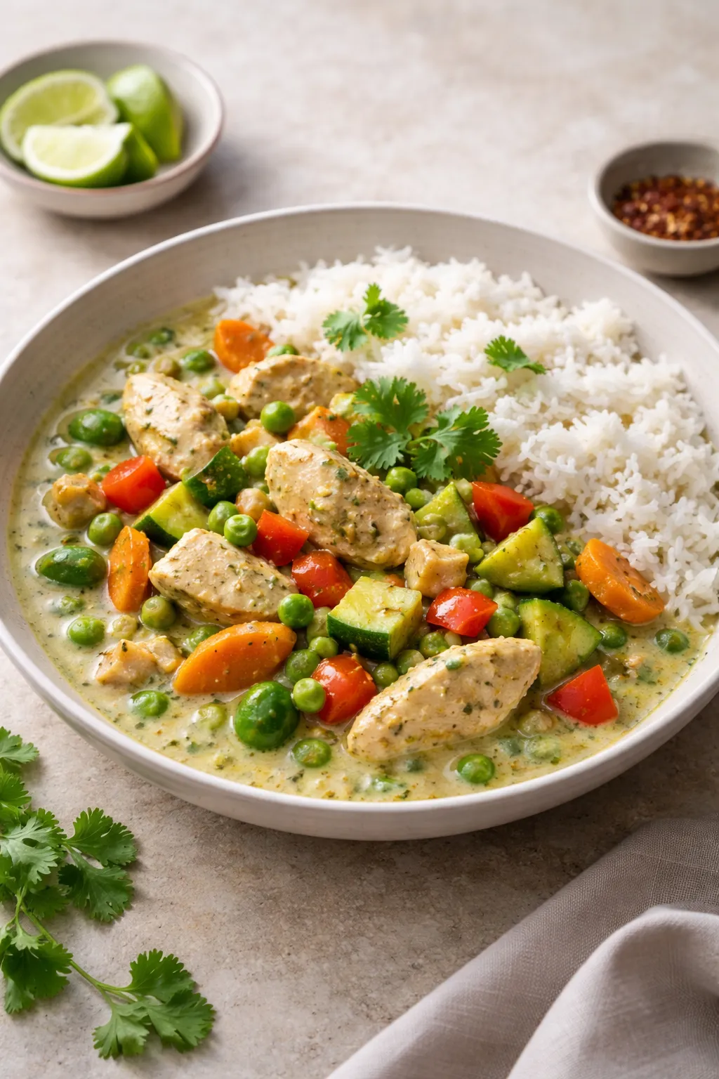 Curry vert de poulet au lait de coco et aux légumes
