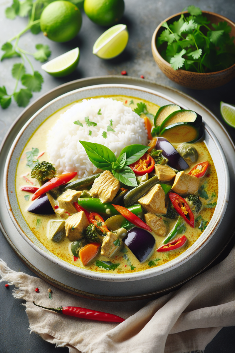 Curry vert de poulet au lait de coco et aux légumes