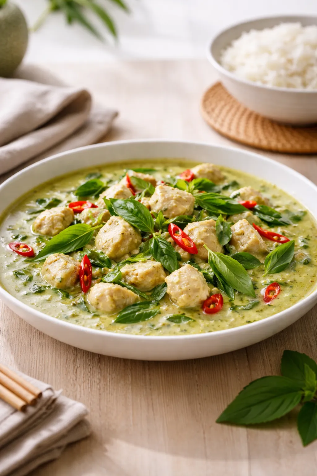 Curry vert de poulet et de basilic thaï