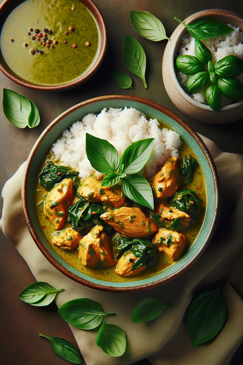 Curry vert de poulet et de basilic thaï