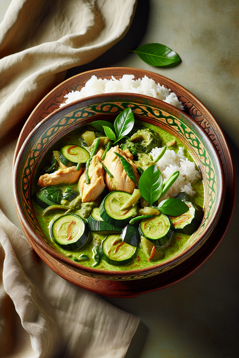 Curry vert de poulet et de courgettes