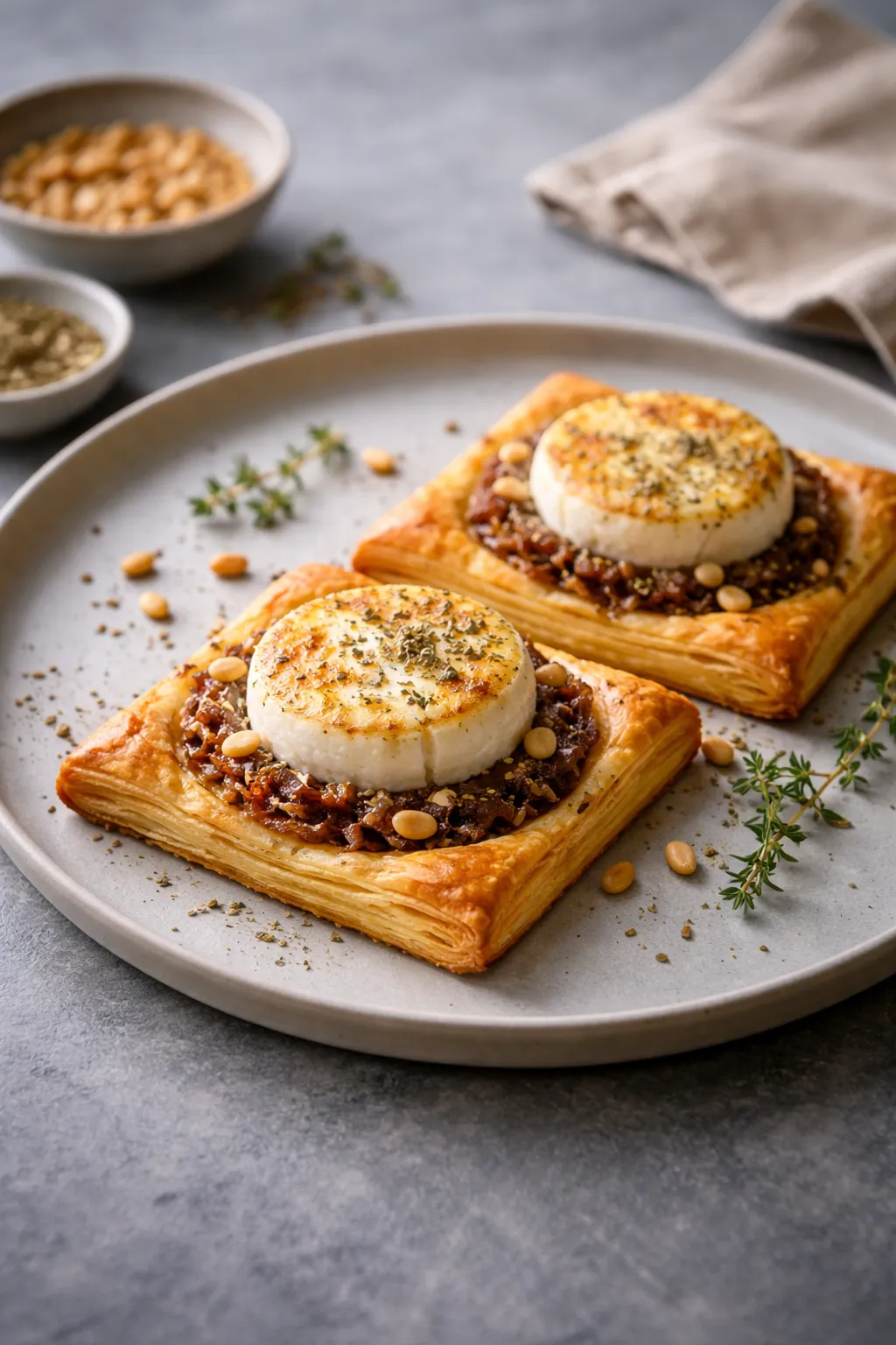 Feuilletés au chèvre et au confit d'oignons