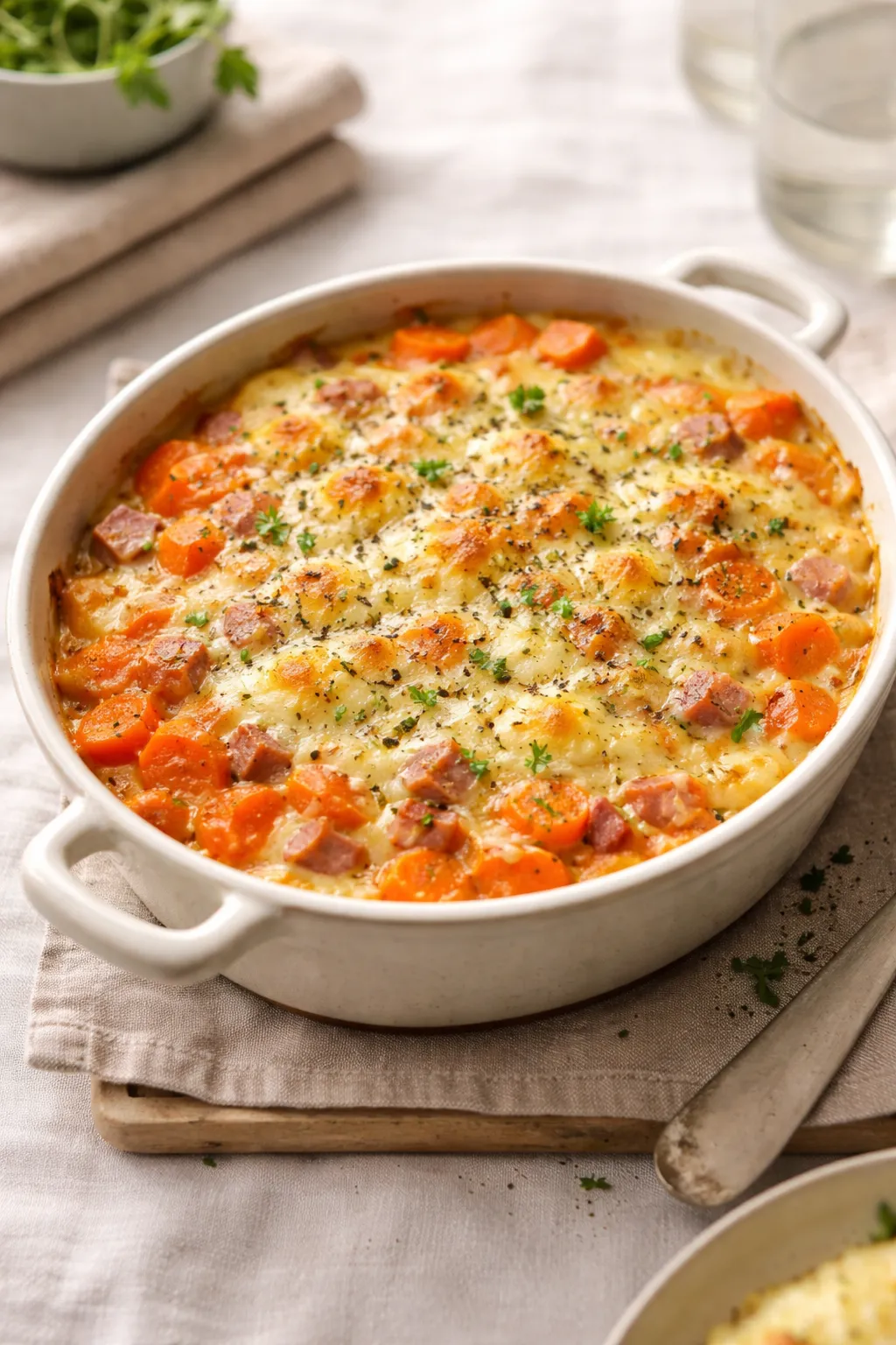 Gratin de carottes au jambon et à la béchamel