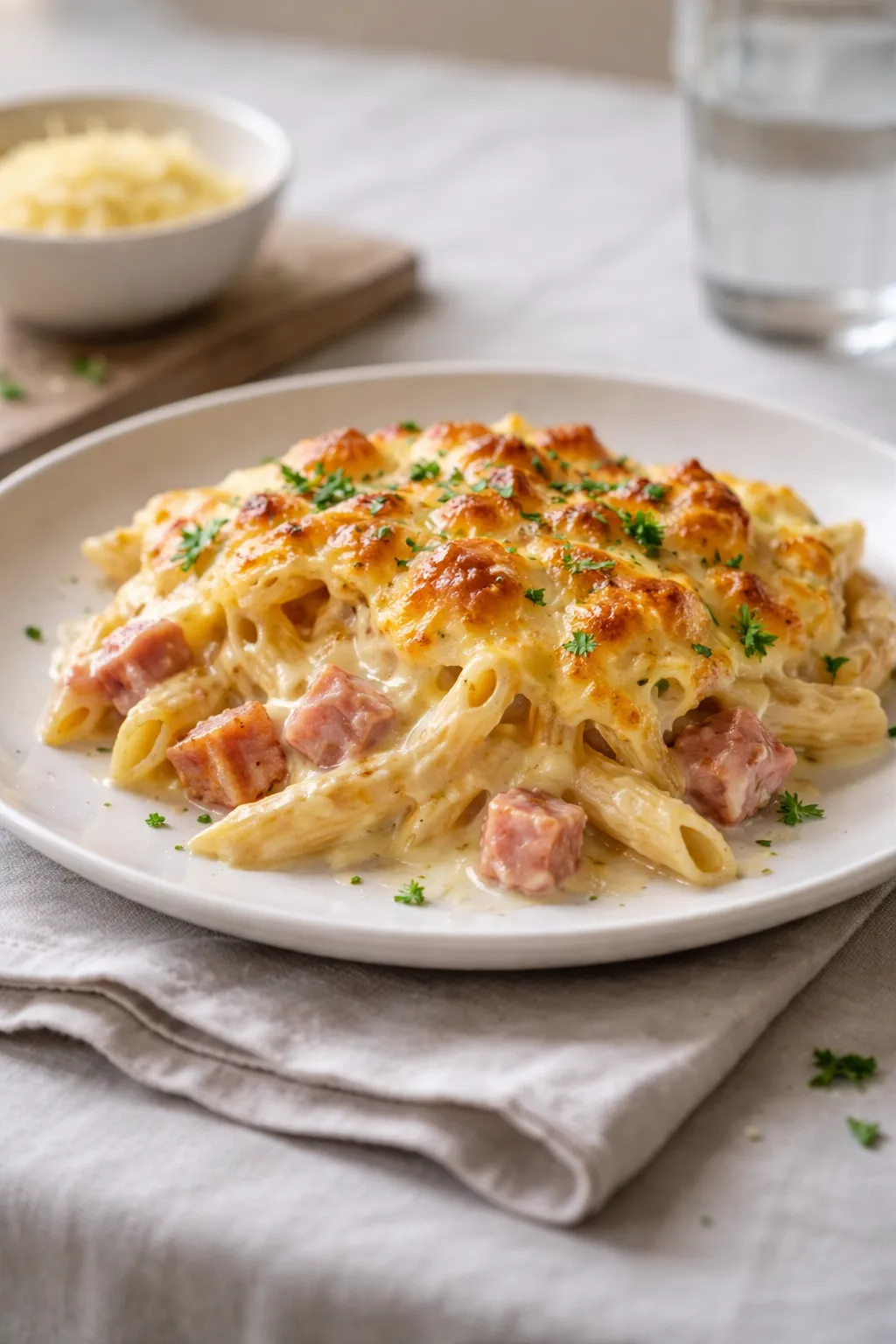 Gratin de pâtes au fromage et jambon