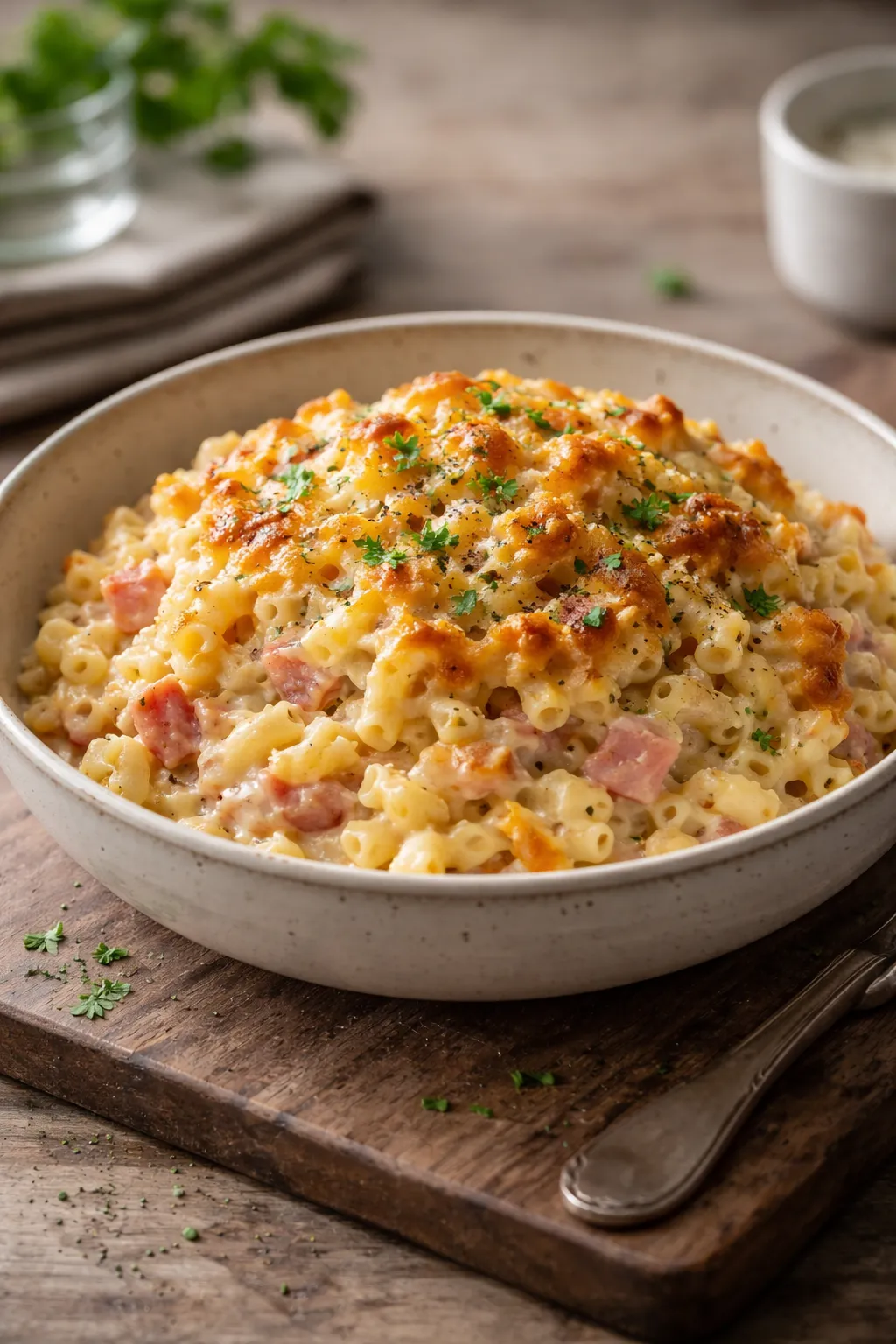 Gratin de pâtes au jambon