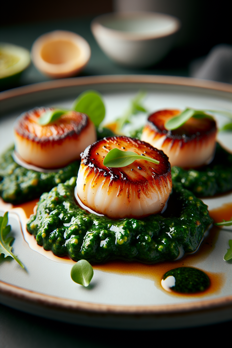 Noix de Saint Jacques et pesto de roquette