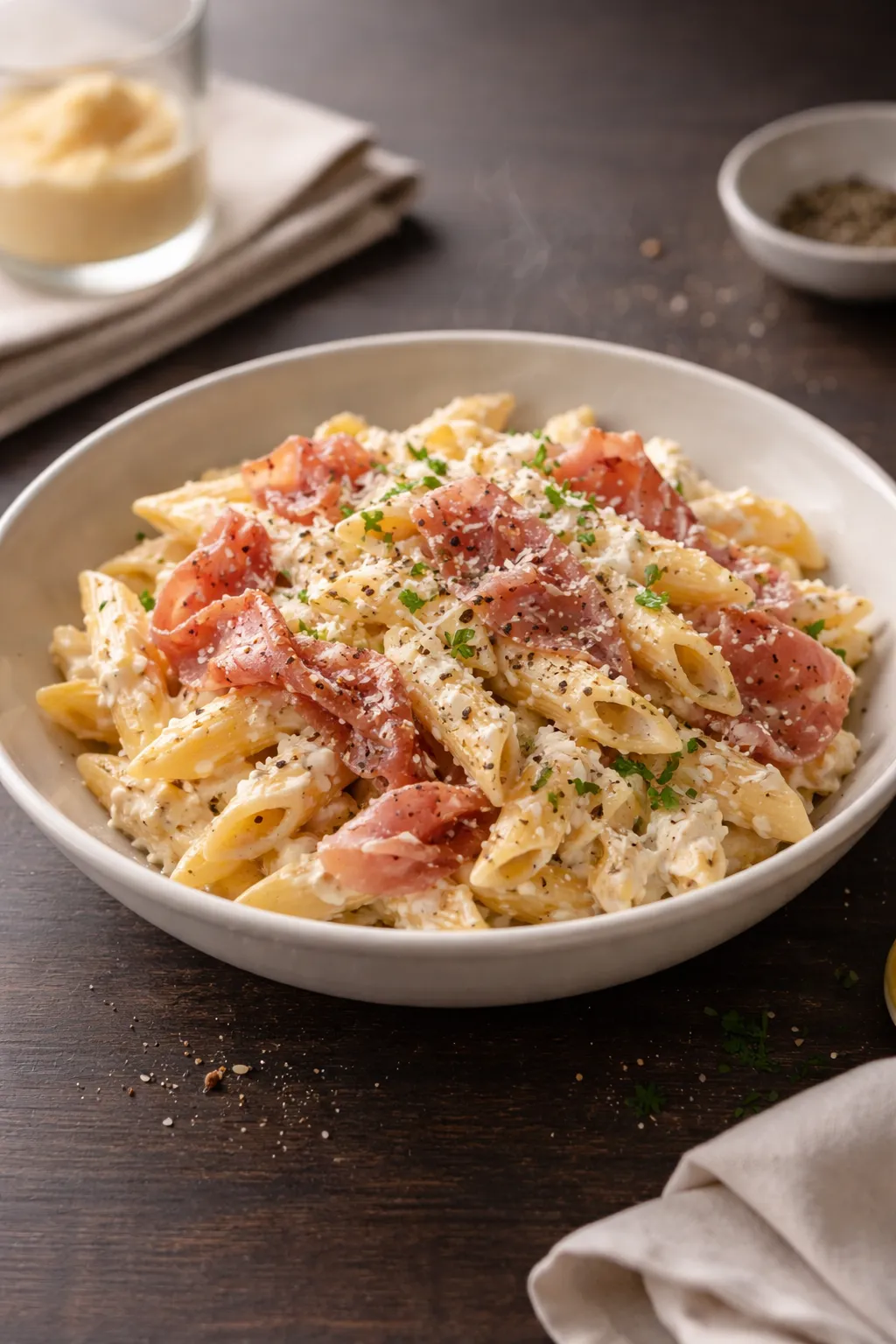 Pâtes à la ricotta et au jambon de Parme