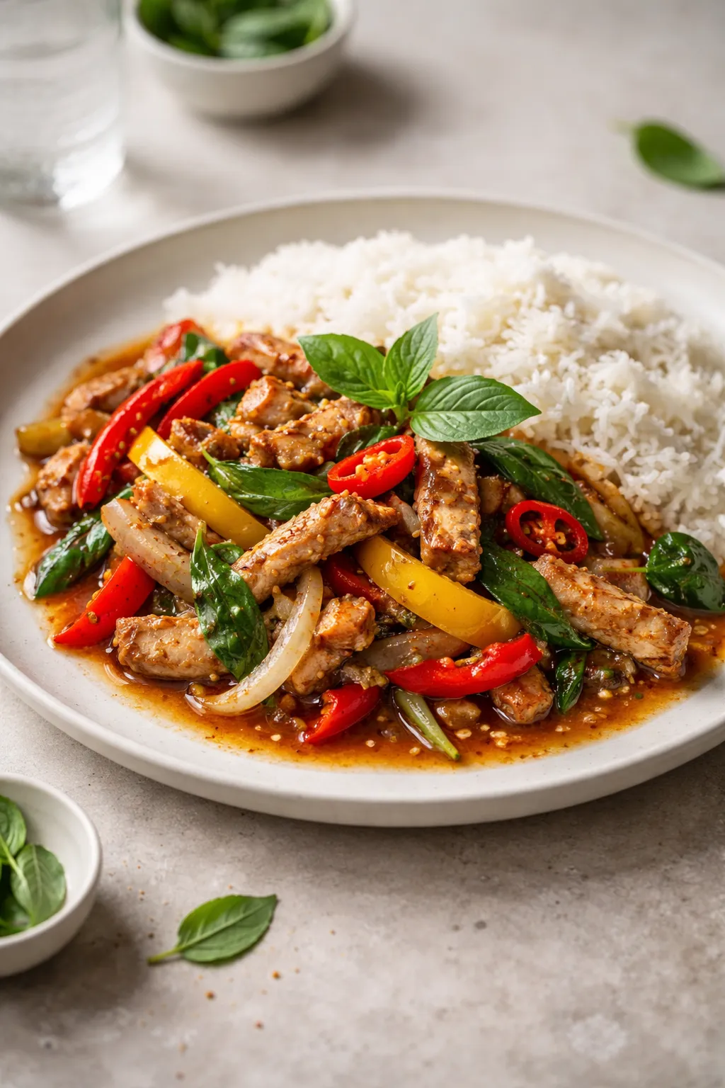 Porc sauté au basilic thaï