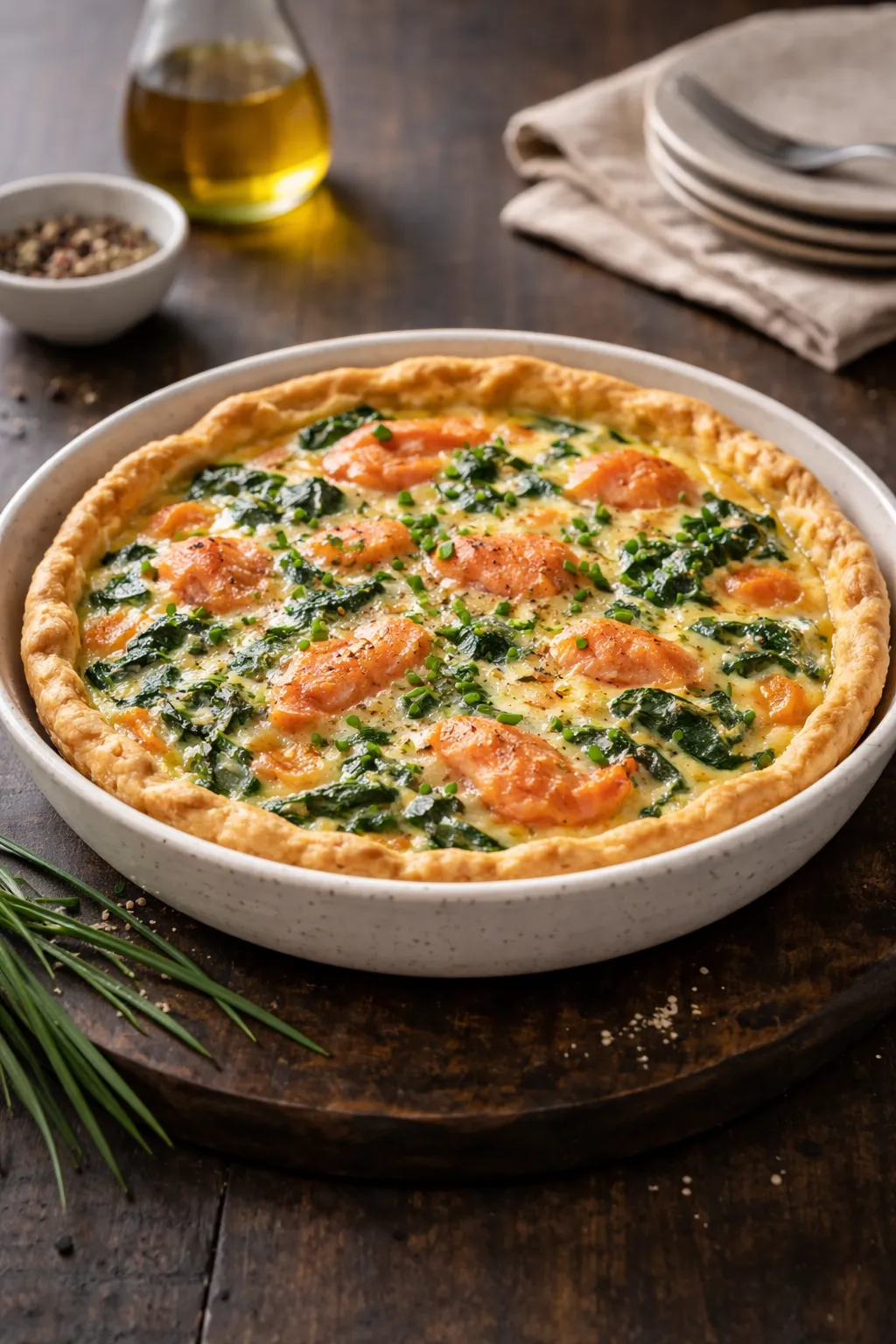 Quiche à la poêle au saumon fumé et épinards