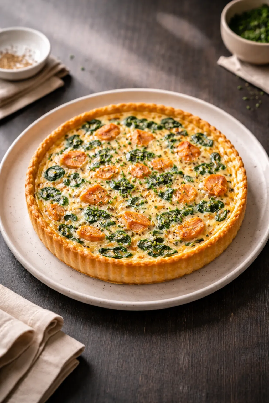 Quiche au saumon fumé et épinards