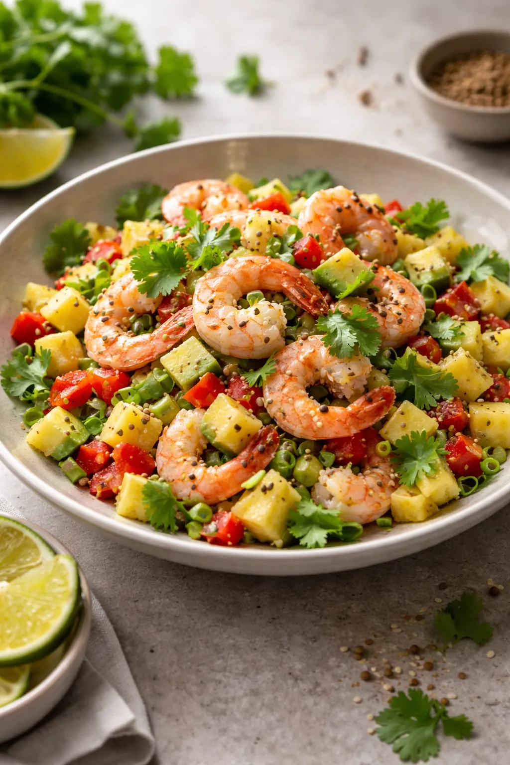 Salade tropicale de crevettes à l'ananas et à la coriandre
