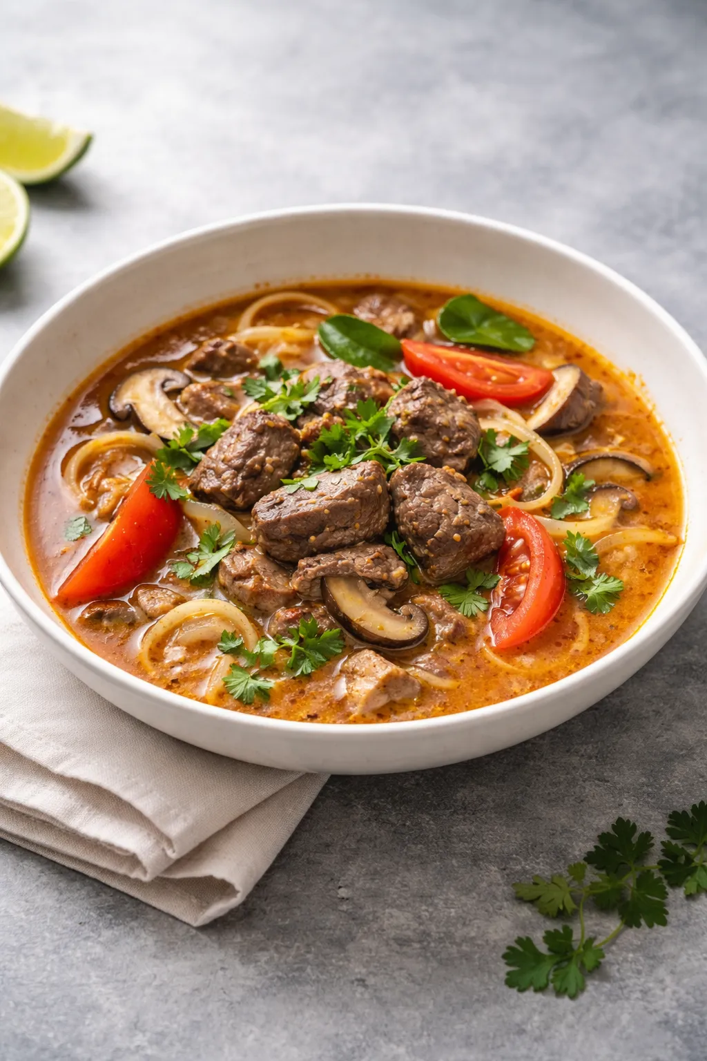 Soupe de bœuf à la thaïlandaise Tom Yum Nam Khon - Recette facile