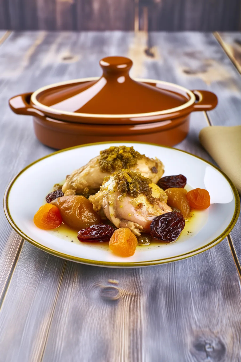 Tajine de poulet au zaatar et abricots secs