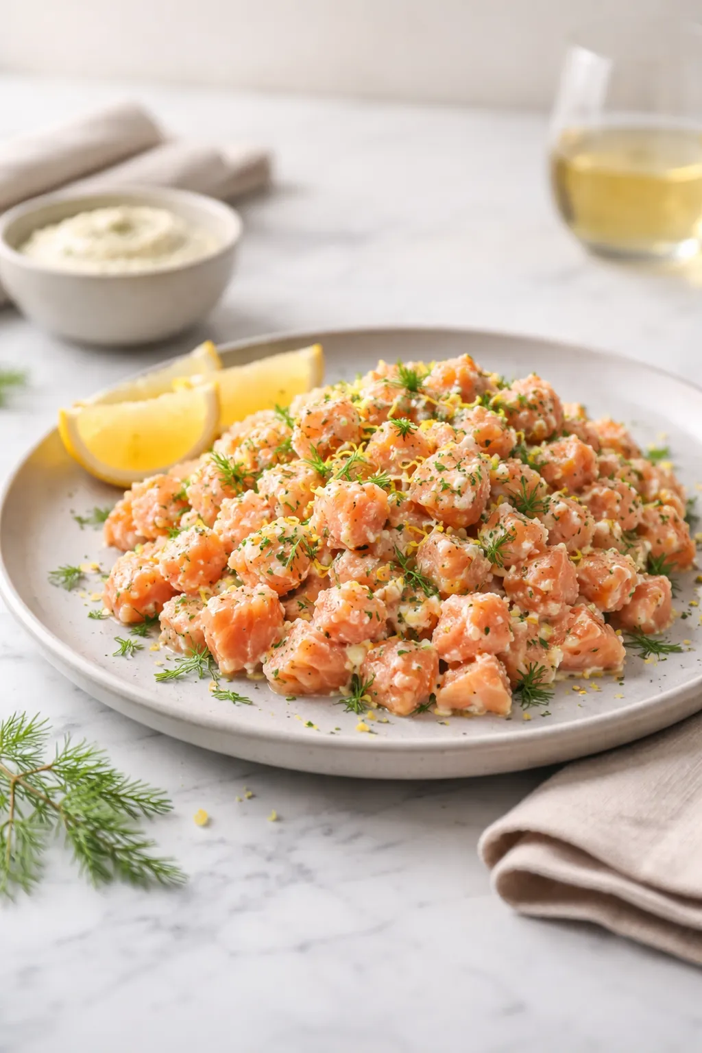 Tartare de saumon à l'aneth et à la crème fraîche