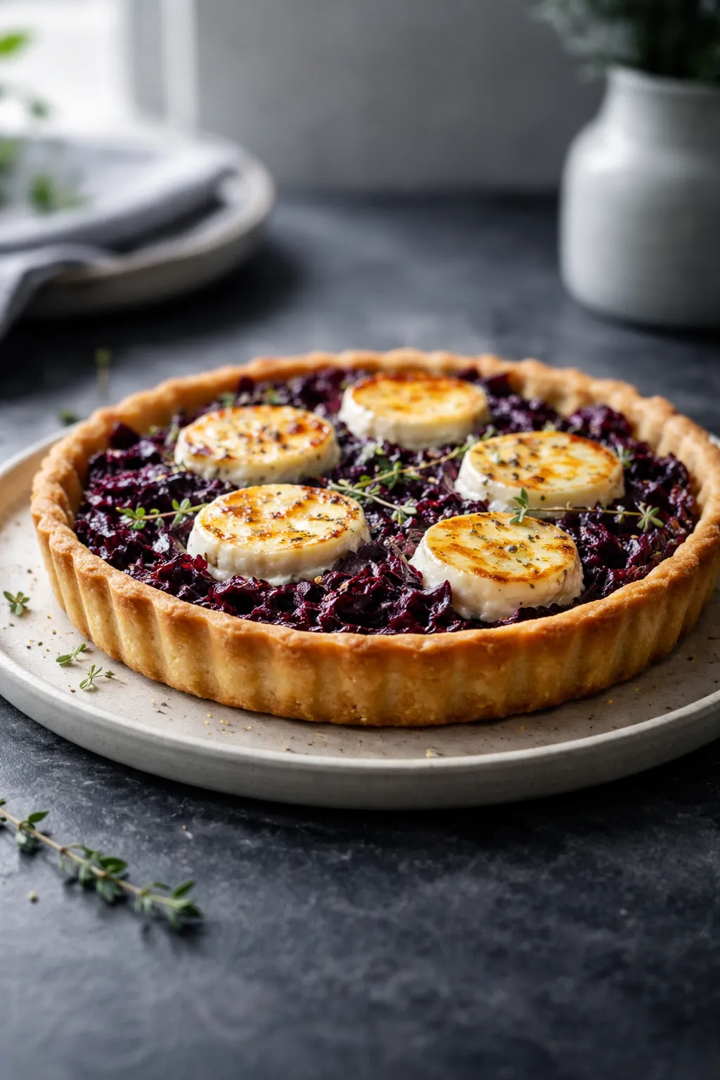 Tarte au chou rouge et fromage de chèvre