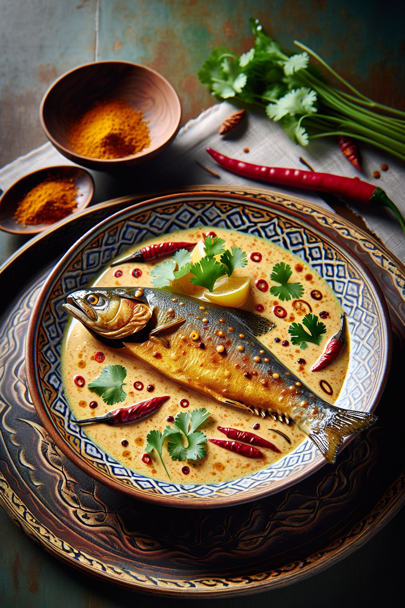 Truite pochée au lait de coco et au curry