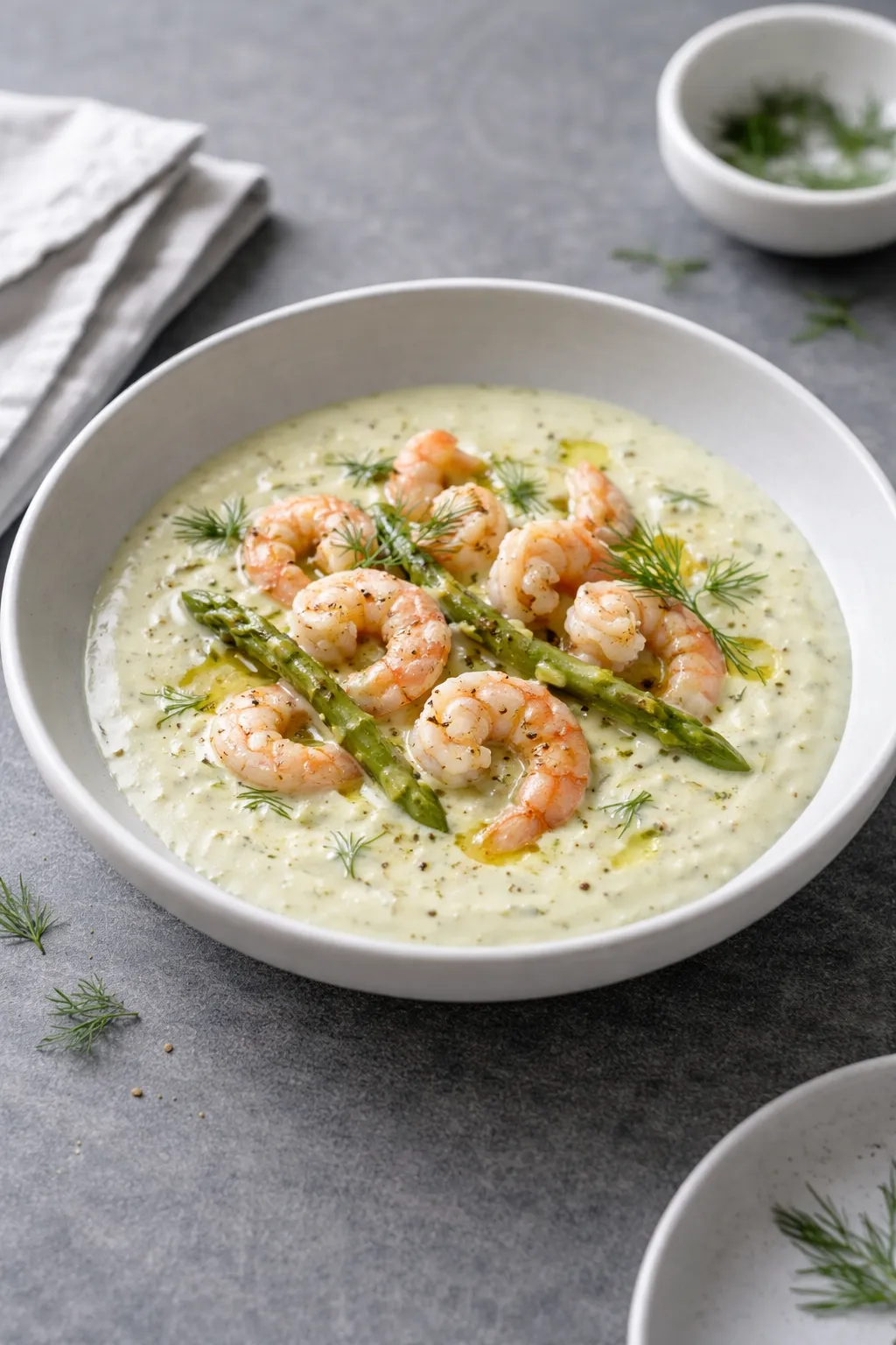 Verrines de crème d'asperges et crevettes