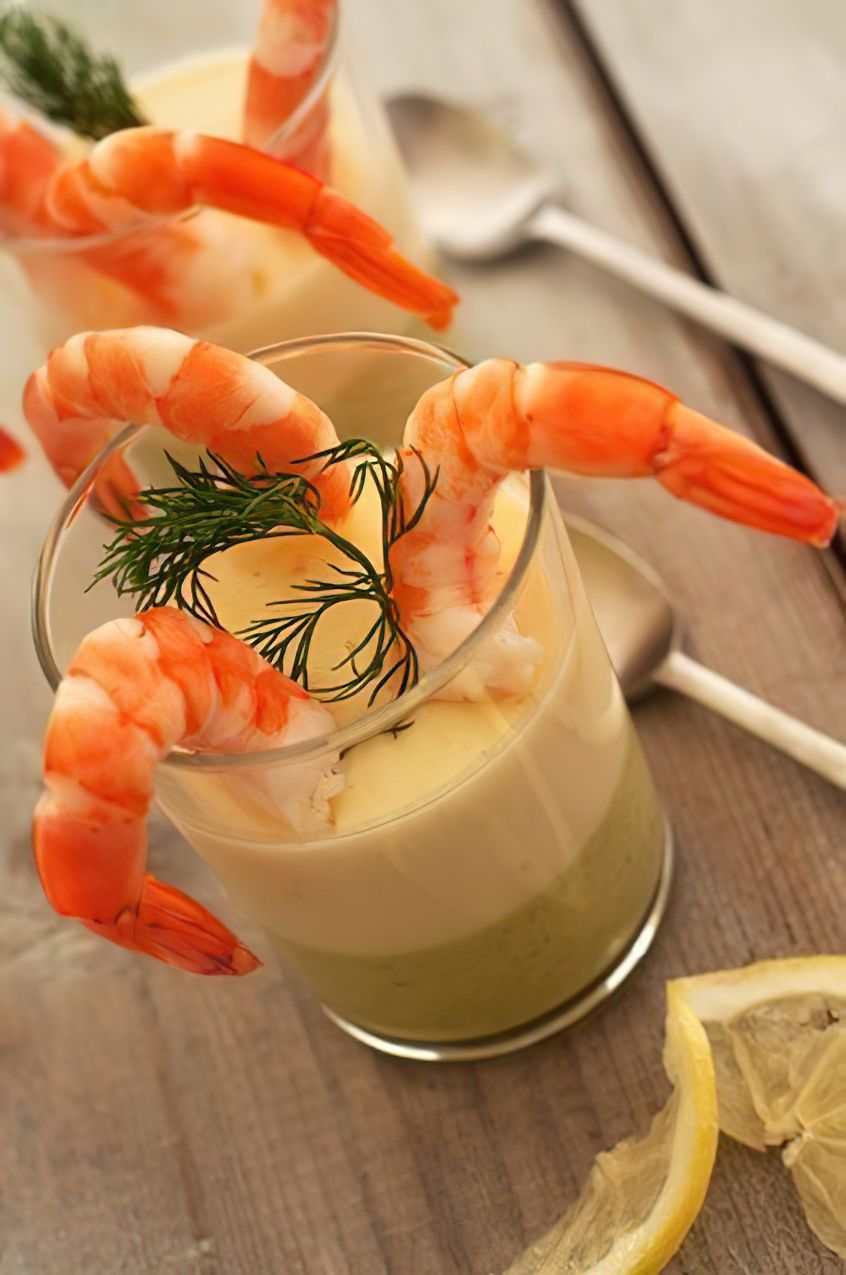 Verrines de crème d'asperges et crevettes