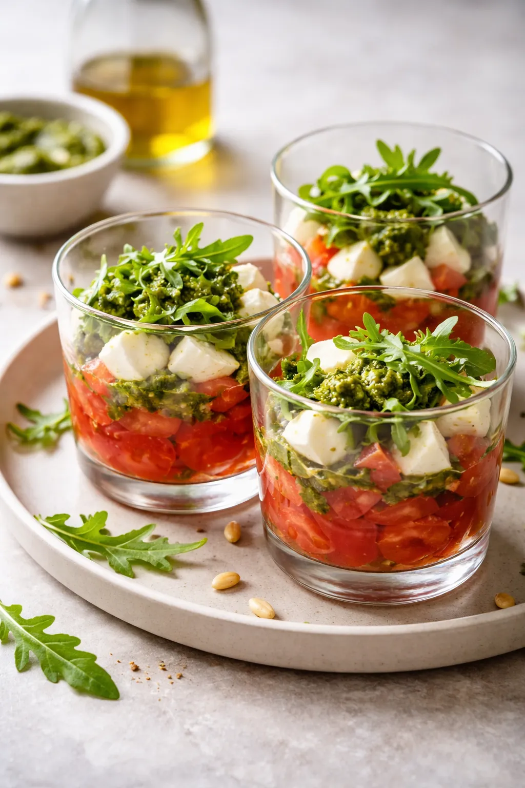Verrines de tomates, mozzarella et pesto