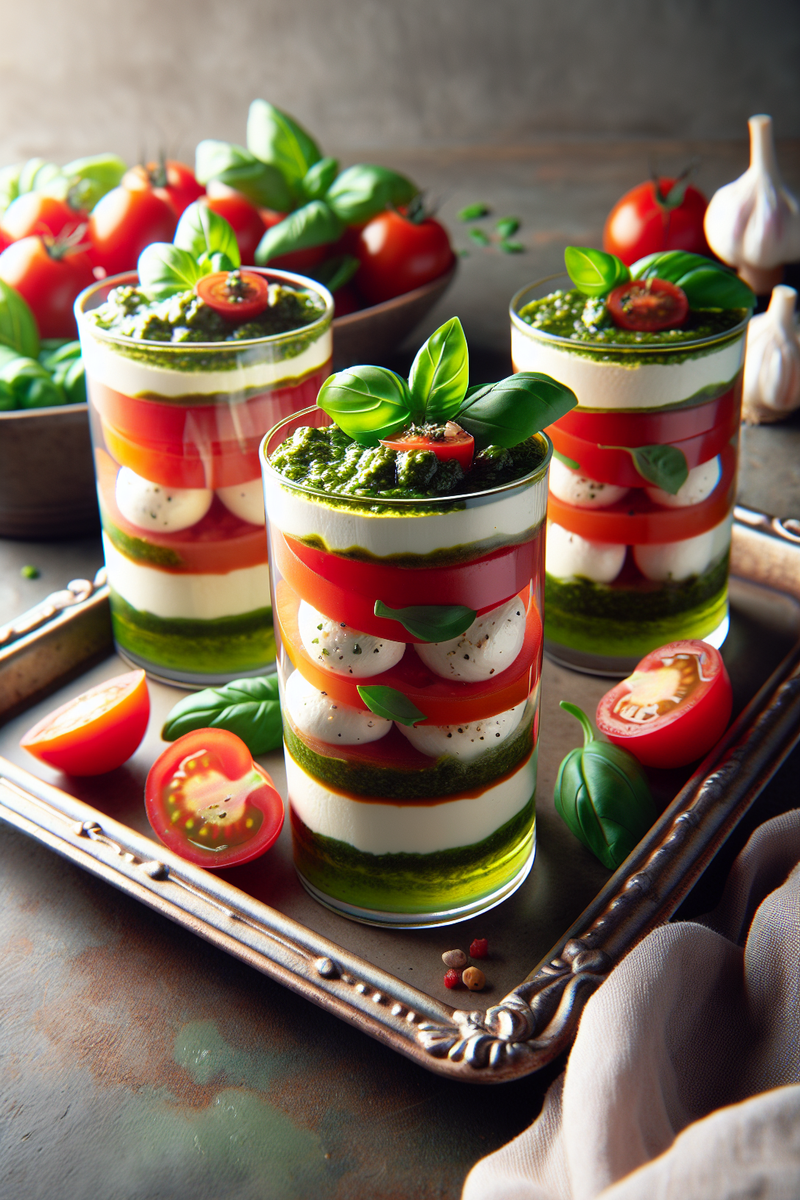 Verrines de tomates, mozzarella et pesto