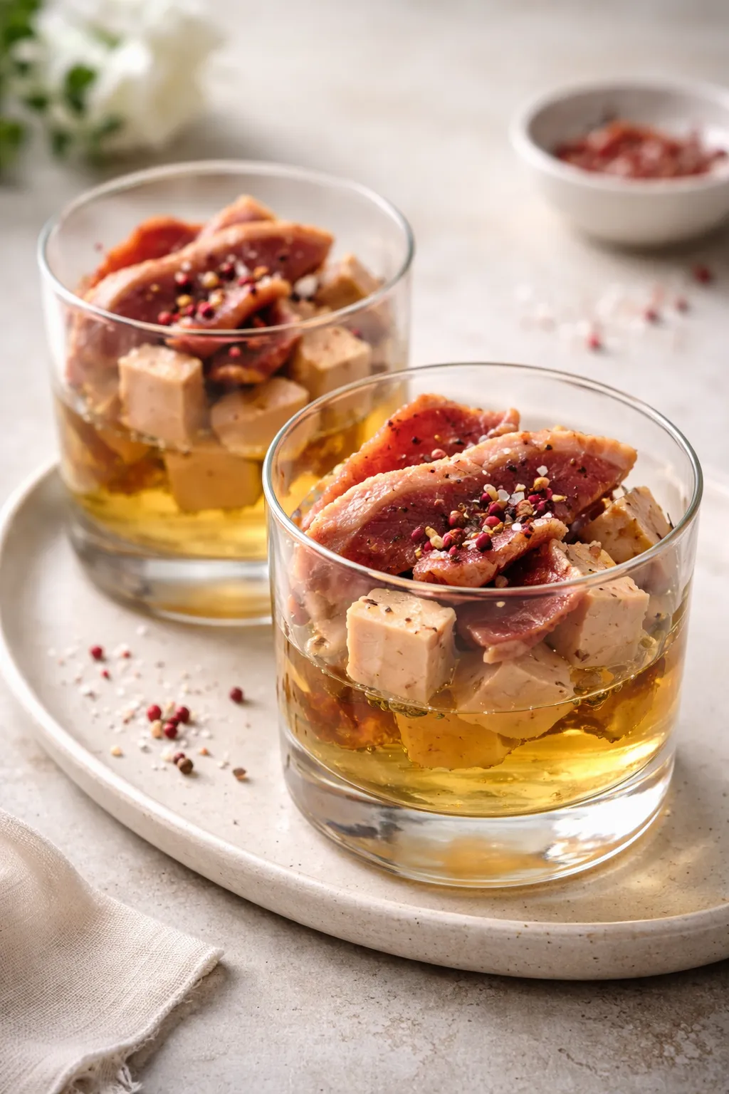 Verrines de foie gras et magret de canard